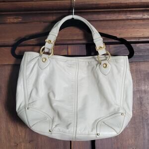 Car Shoe Tote Bag Womens Large White Leather Gold Hardware Shoulder Purse Italy